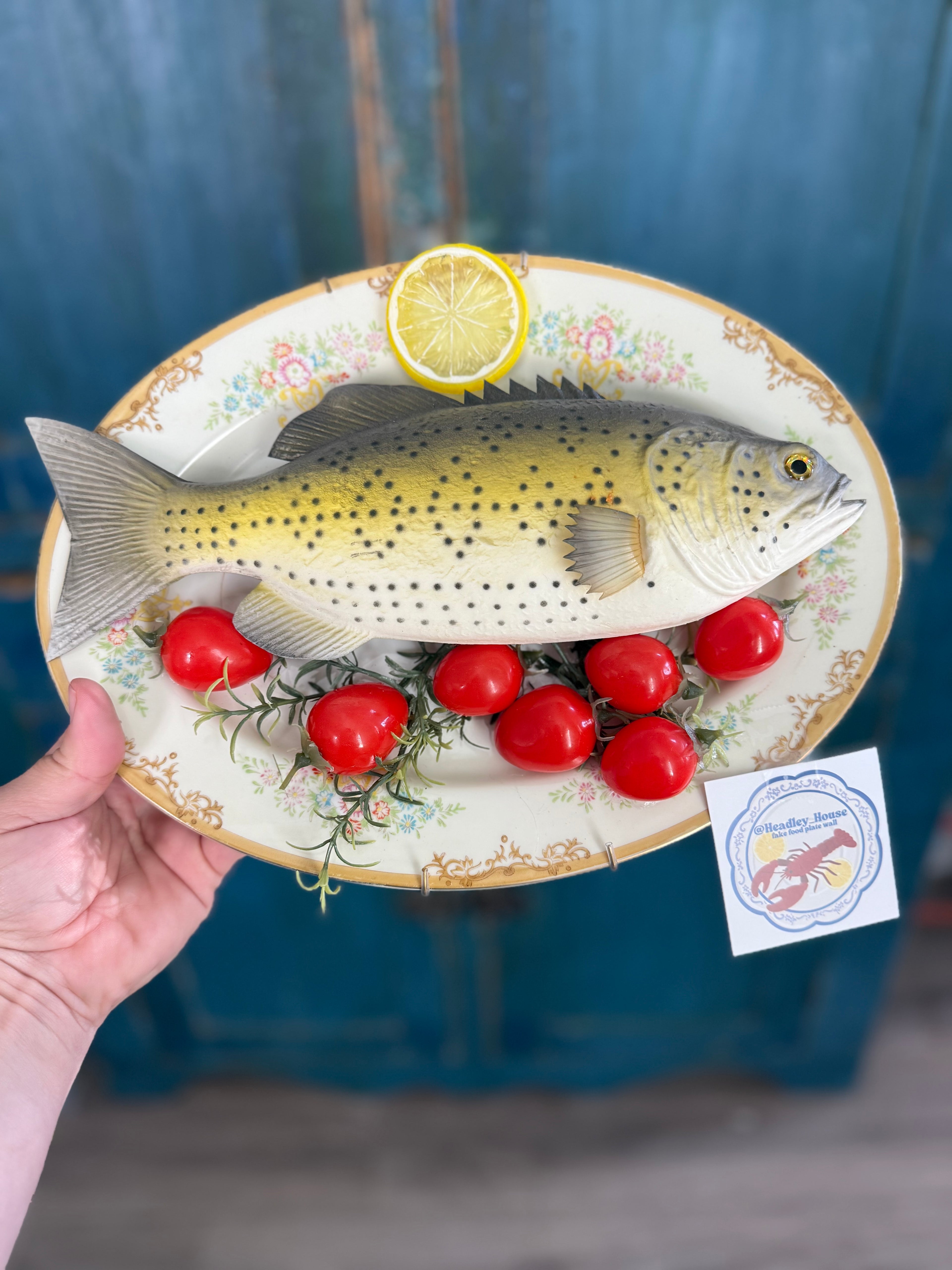 Fake food plate-fish/tomatoes and lemon