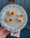 Fake food plate- Boiled eggs on light blue plate