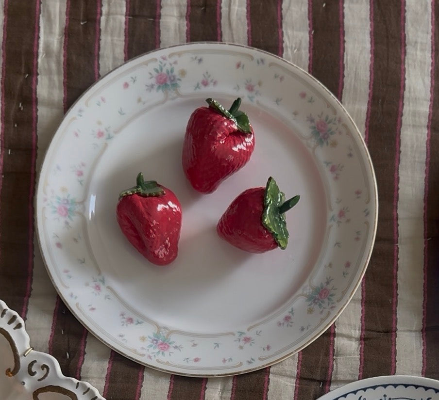 Ceramic Strawberries Fake Food Plate