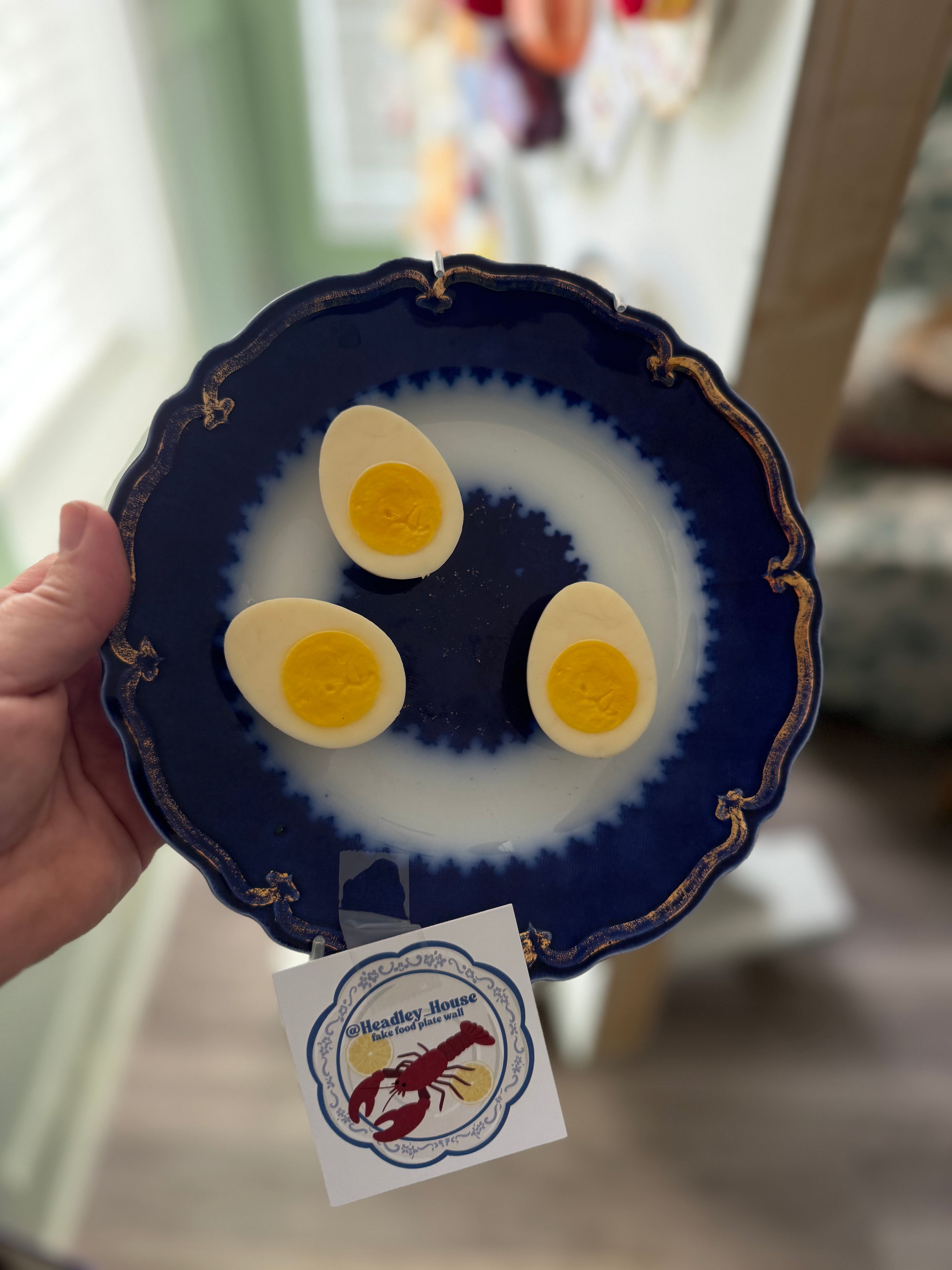 Fake Food- Boiled Eggs Blue Plate