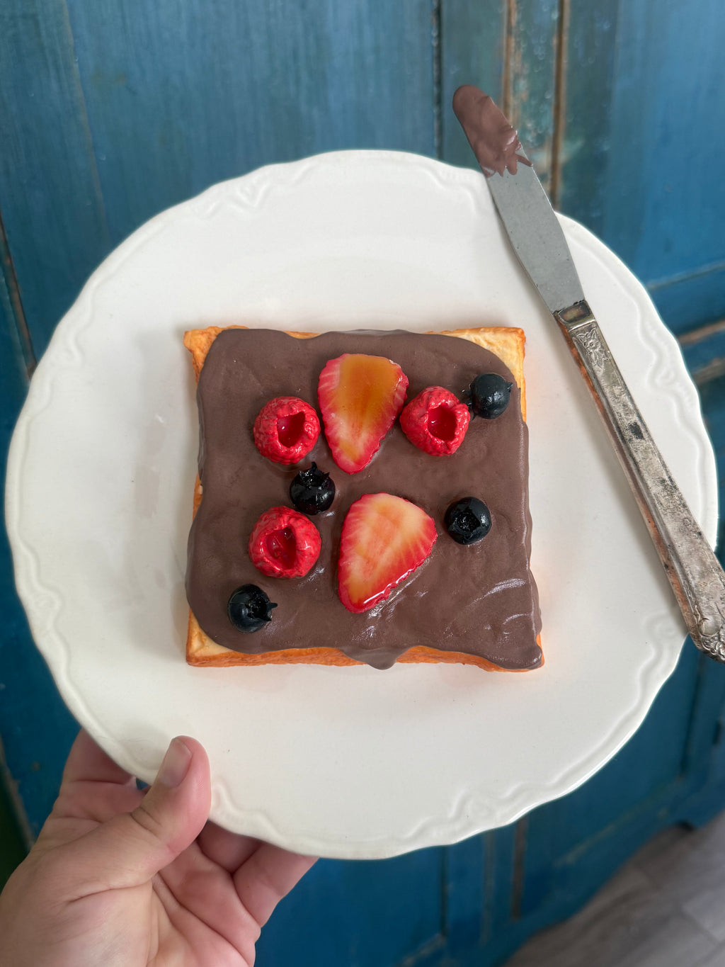 Nutella Toast w/Berries- Fake Food Plate