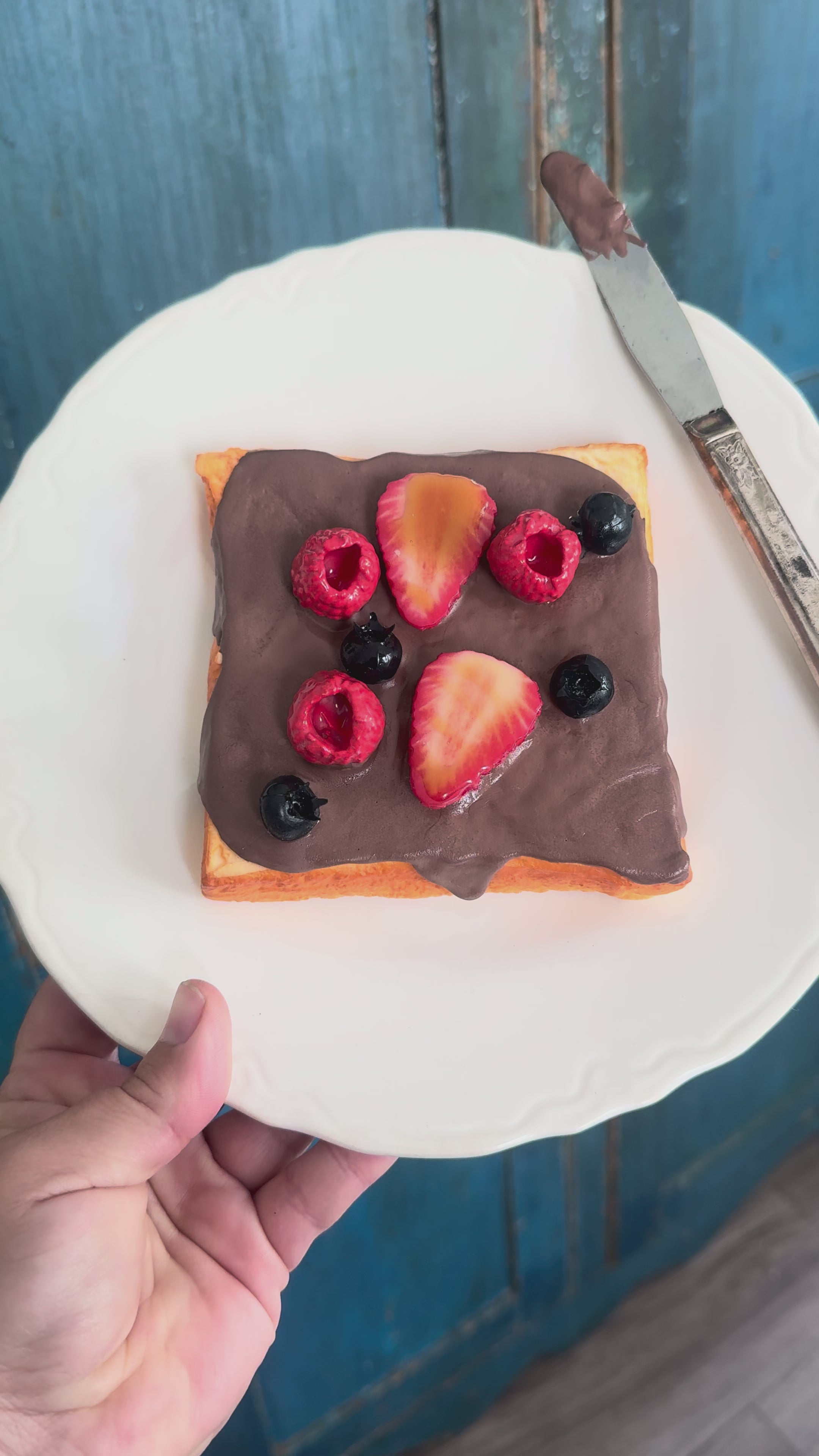 Nutella Toast w/Berries- Fake Food Plate